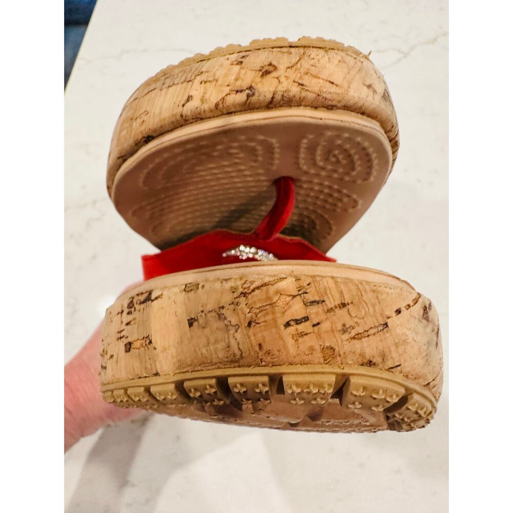 Crocs A Leigh Thong Sandal Cork Wedge Rhinestone Embellishment Red 8 - Picture 3 of 7